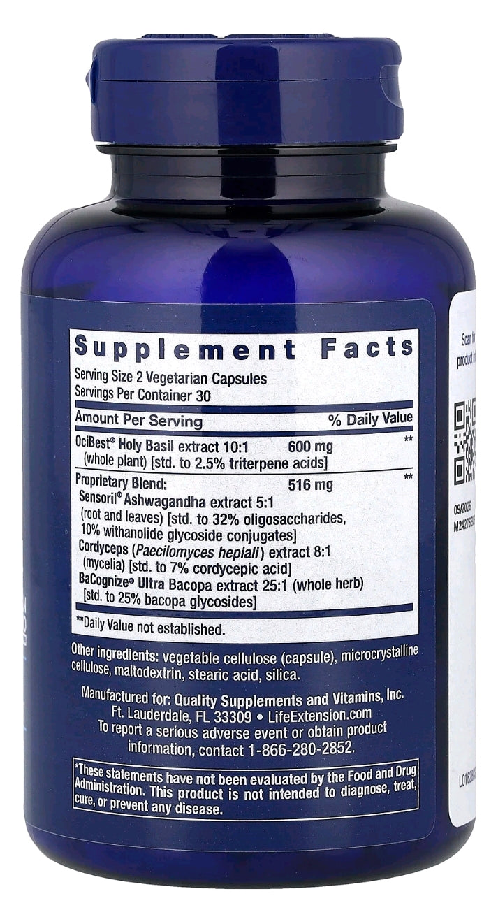 Ashwagandha (Sensoril®) + Adaptogenos (BaCognize®, Cordyceps, OciBest), LifeExtension